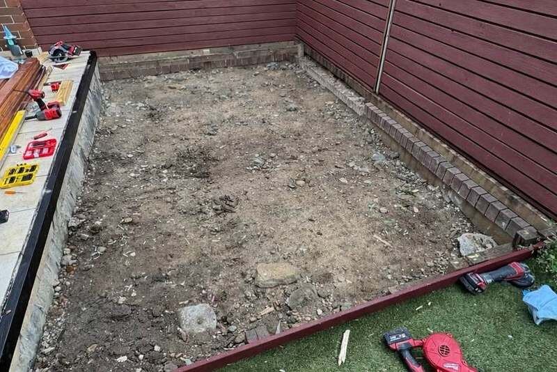 Bare deck subfloor before construction